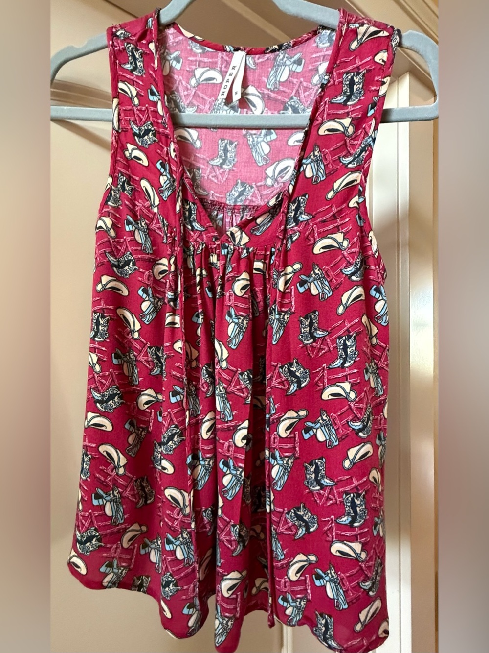 Roper Red Western Hat & Boot Print Tank Top Sleeveless Country Boho Y2K Peasant